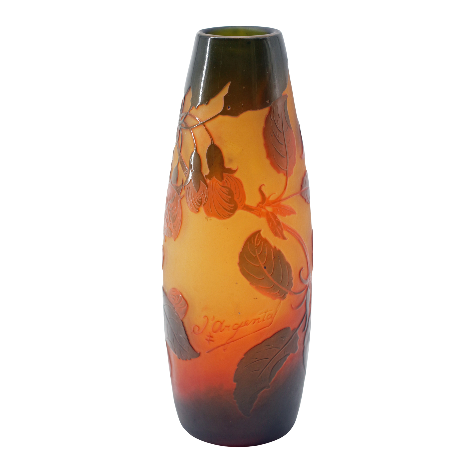D’Argental cameo glass vase with botanical decoration