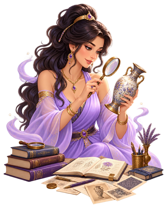 Genie researching an antique object
